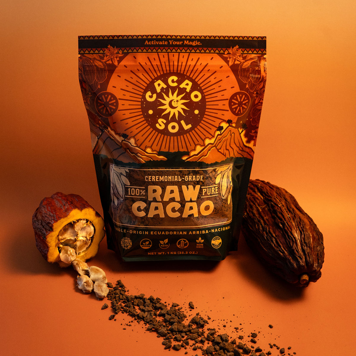 1kg of 100% pure ceremonial grade cacao from Ecuador by Cacao Sol