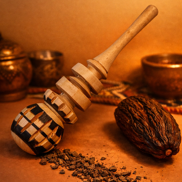 Traditional wooden molinillo cacao frother tool for preparation