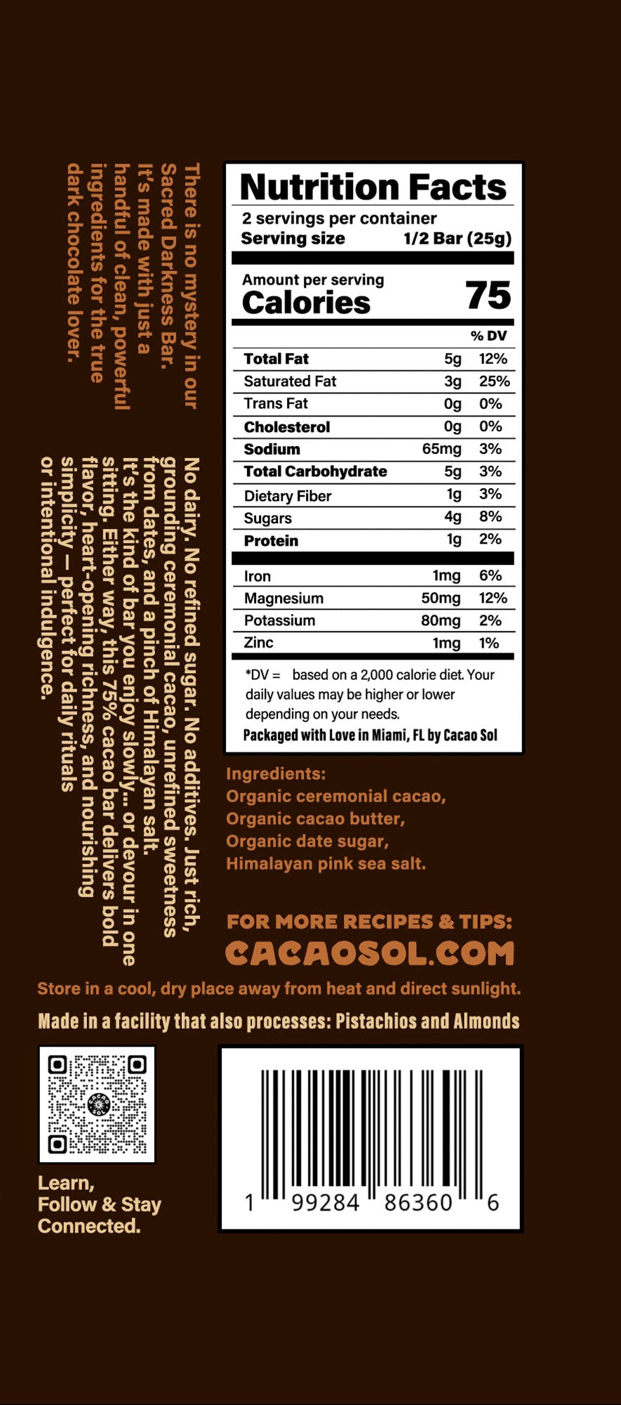 Sacred Darkness (75%) Ceremonial Cacao Bar
